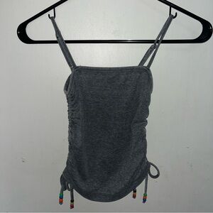 Splendid Charcoal Grey Ruched Spaghetti Tank